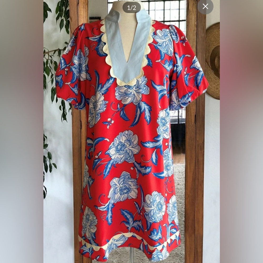 Beautiful boutique red/blue floral dress